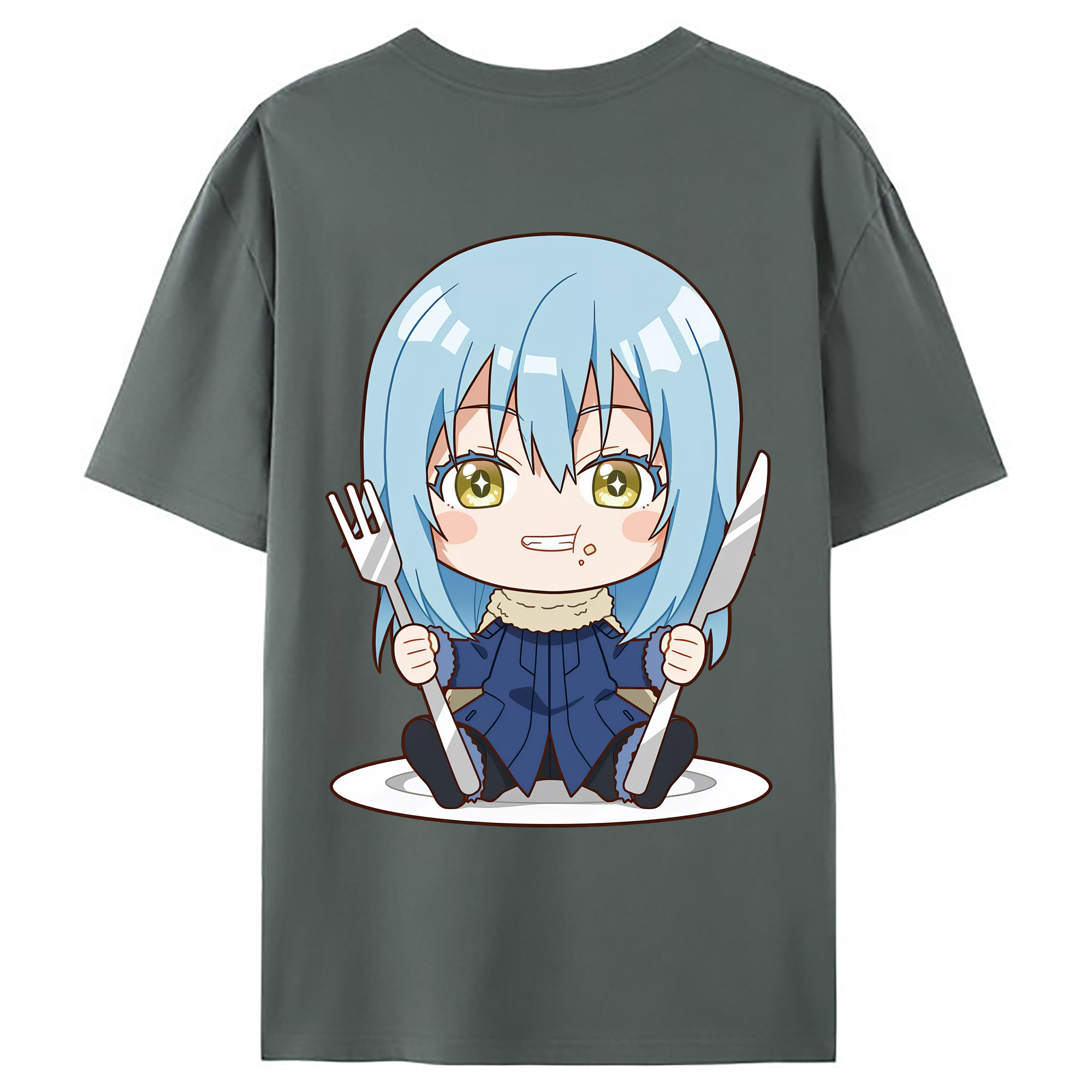 （画像用） 転スラ Regarding Reincarnated to Slime 綿100％ メンズ半袖Tシャツ（バックプリント） 通気性